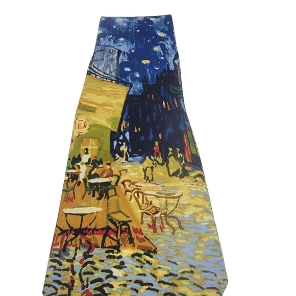 VINCENT Van Gogh Men's Neck Tie Art Cafe Terrace At Night - Picture 1 of 4